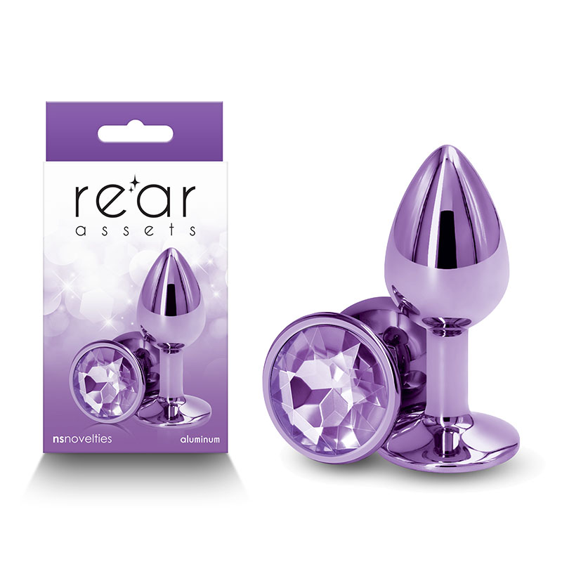 Rear Assets Small Metal Butt Plug with Round Gem Base - Purple